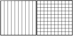 Fraction tiles for tenths and hundredths.